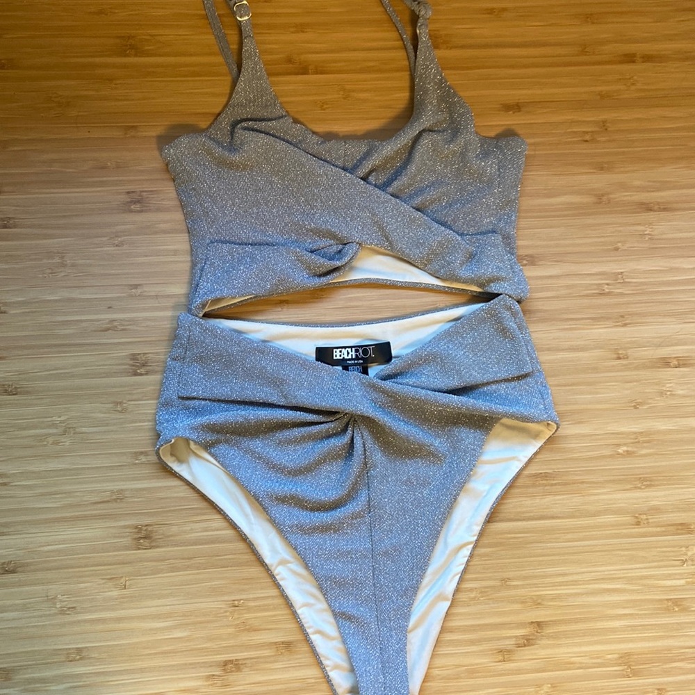 Beach Riot Zuri Bikini Set Silver Sparkle- S
